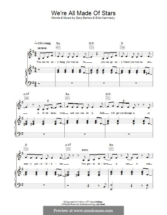 We're All Made of Stars (from 'Finding Neverland'): For voice and piano (or guitar) by Eliot Kennedy, Gary Barlow