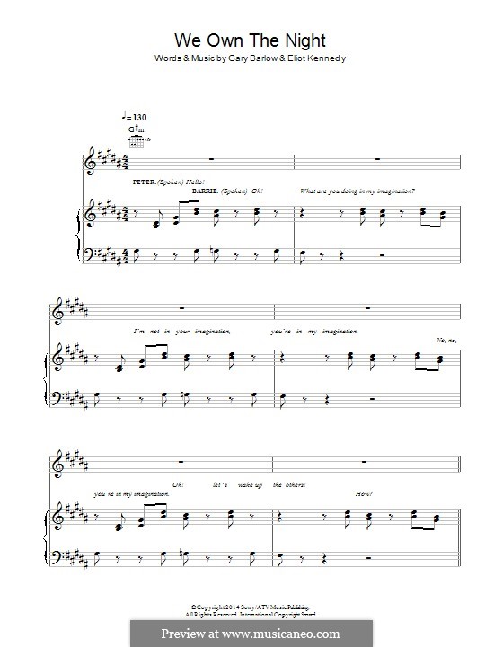 We Own the Night (The Dinner Party) from 'Finding Neverland': For voice and piano (or guitar) by Eliot Kennedy, Gary Barlow