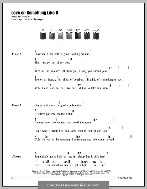 Love or Something Like It: Lyrics and chords by Kenny Rogers, Steve Glassmeyer