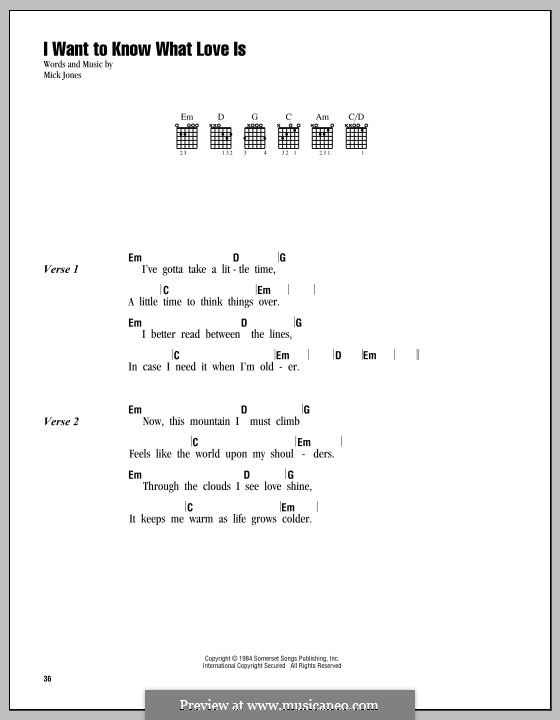 I Want to Know What Love Is (Foreigner): Lyrics and chords by Mick Jones