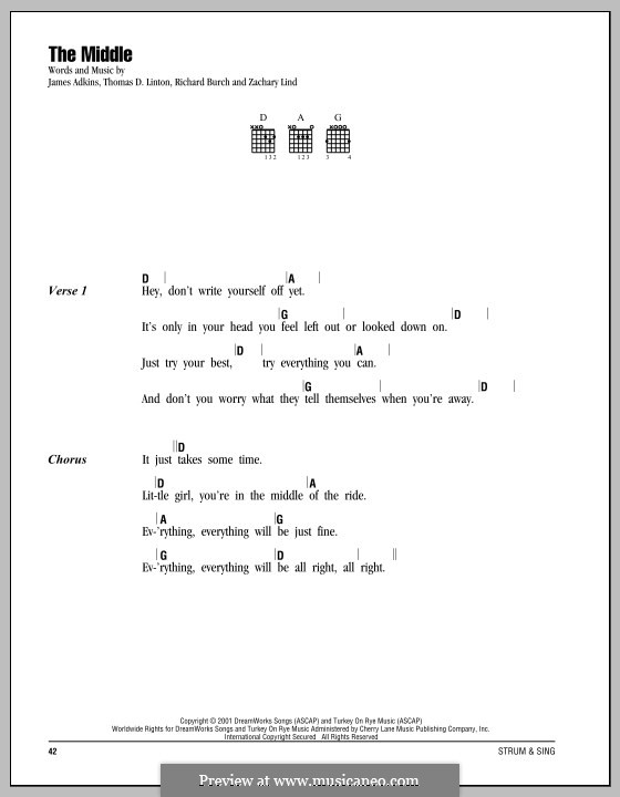 The Middle (Jimmy Eat World): Lyrics and chords by James Adkins, Richard Burch, Thomas D. Linton, Zachary Lind