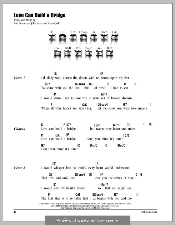 Love Can Build a Bridge: Lyrics and chords by John Jarvis, Naomi Judd, Paul Overstreet