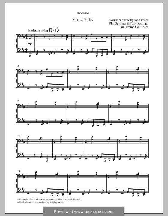 Piano version: For four hands by Joan Javits, Philip Springer, Tony Springer