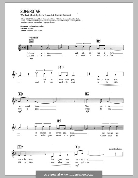 Superstar (Carpenters): For keyboard by Bonnie Sheridan, Leon Russell