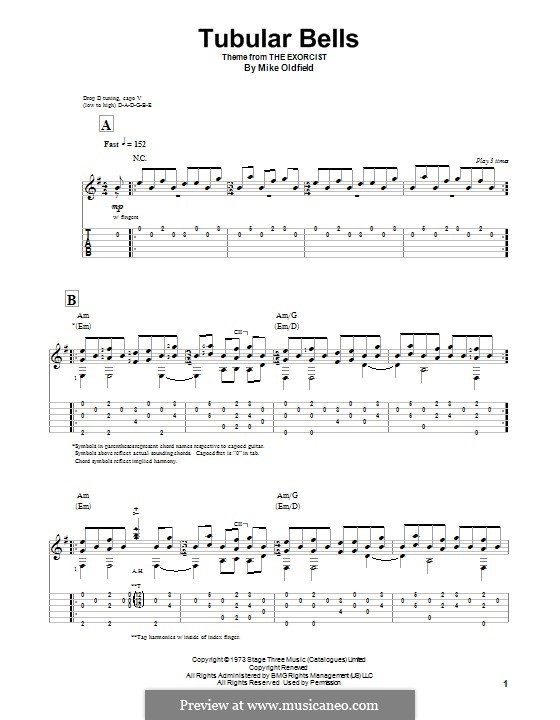 Tubular Bells (from The Excorcist): For guitar with tab by Mike Oldfield