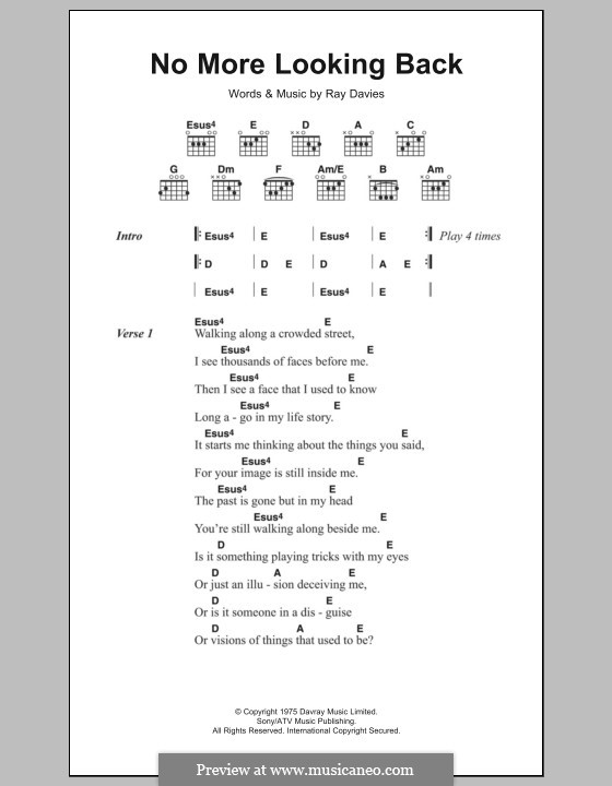 No More Looking Back (The Kinks): Lyrics and chords by Ray Davies