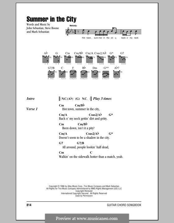 Summer in the City (The Lovin' Spoonful): Lyrics and chords by John B. Sebastian, Mark Sebastian, Steve Boone