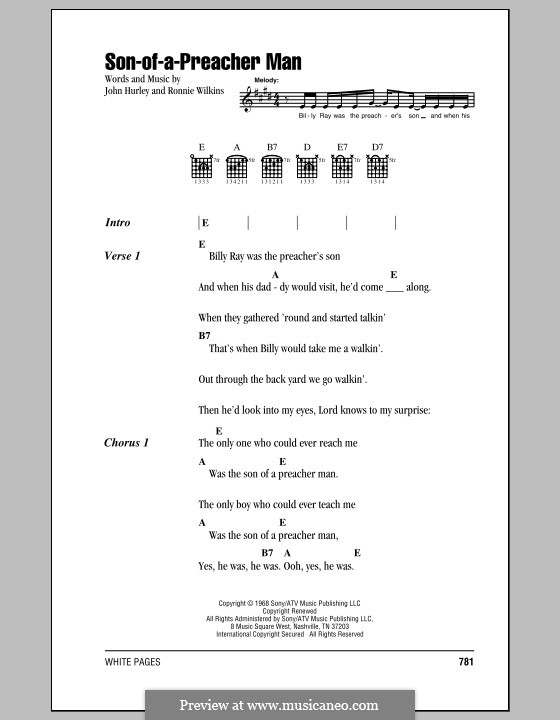 Son of a Preacher Man (Dusty Springfield): Lyrics and chords by John Hurley, Ronnie Wilkins