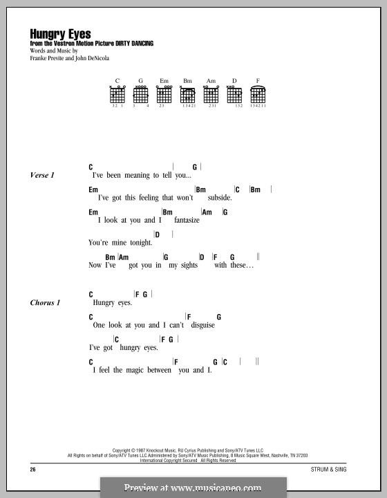 Hungry Eyes (from Dirty Dancing): Lyrics and chords by Franke Previte, John DeNicola