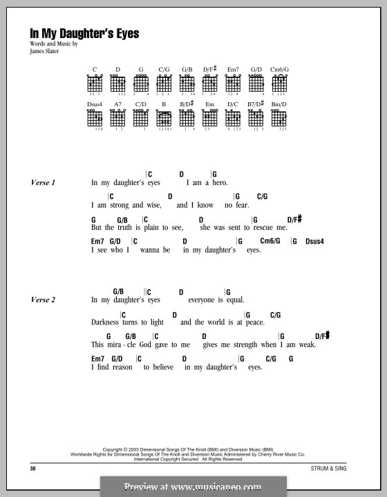 In My Daughter's Eyes: Lyrics and chords by James Slater