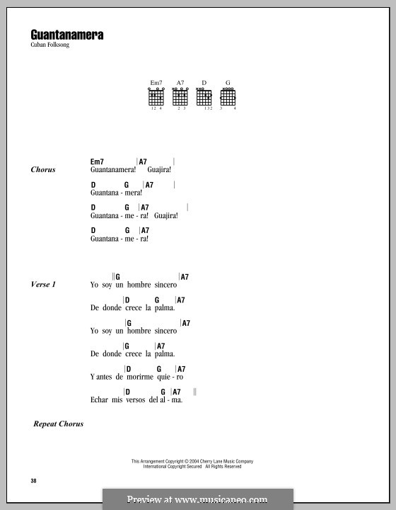 Guantanamera: Lyrics and chords by folklore