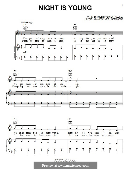 Night Is Young: For voice and piano (or guitar) by Lindy Robbins, Tanner Underwood, Jintae Ko