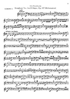 Symphony No.5 in D Major 'Reformation', Op.107: Horns parts by Felix Mendelssohn-Bartholdy