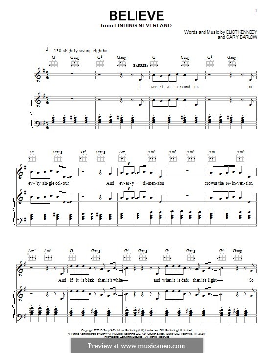 Believe (from 'Finding Neverland'): For voice and piano (or guitar) by Eliot Kennedy, Gary Barlow