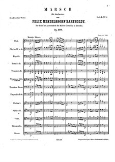 March in D Major for Orchestra, Op.108: Full score by Felix Mendelssohn-Bartholdy