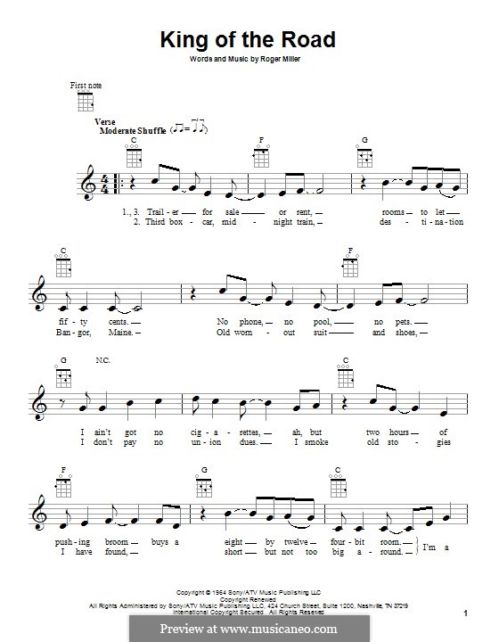 King of the Road by R. Miller sheet music on MusicaNeo
