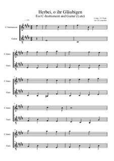 Herbei, o ihr Gläubigen: For C-instrument and guitar (easy version) E Major by John Francis Wade