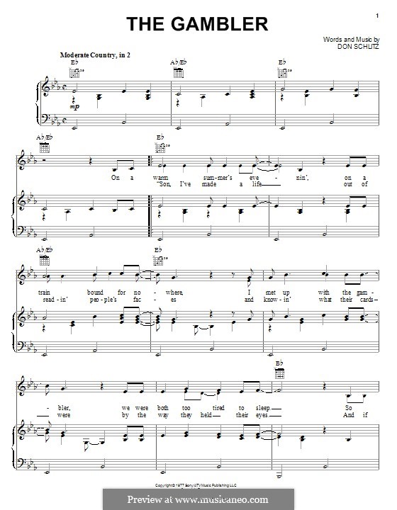 The Gambler (Kenny Rogers): For voice and piano (or guitar) by Don Schlitz