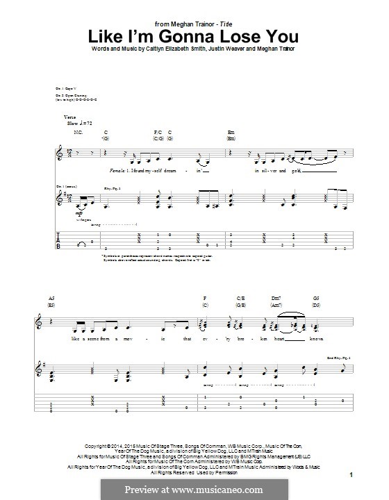 Like I'm Gonna Lose You: For guitar with tab by Justin Weaver, Caitlyn Smith, Meghan Trainor