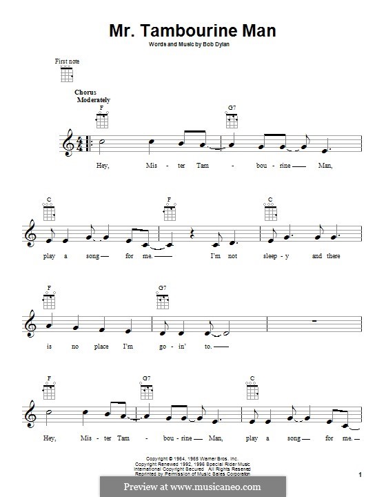 Mr Tambourine Man By B Dylan Sheet Music On Musicaneo Mr Tambourine Man By B Dylan Sheet Music On Musicaneo