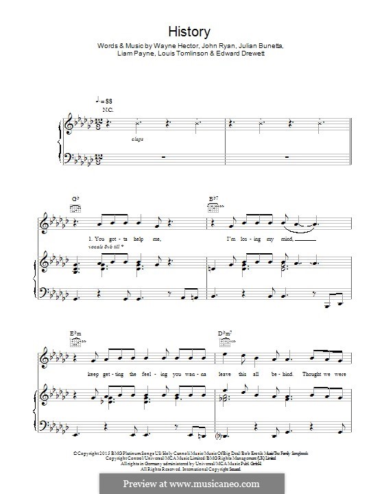 History (One Direction): For voice and piano (or guitar) by Ed Drewett, Julian Bunetta, Wayne Anthony Hector, Louis Tomlinson, Liam Payne, John Henry Ryan