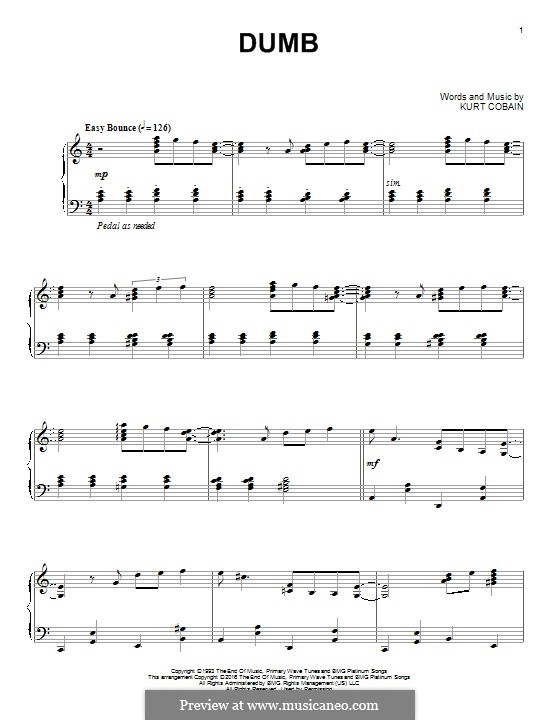 Dumb (Nirvana): For piano (jazz version) by Kurt Cobain