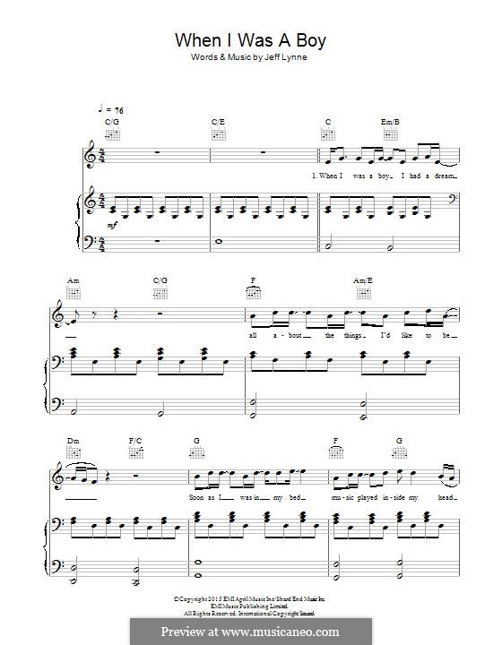 When I Was a Boy: For voice and piano (or guitar) by Jeff Lynne