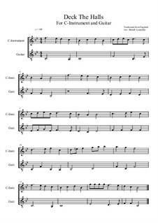 Deck the Hall: For C-instrument guitar (B flat Major) by folklore