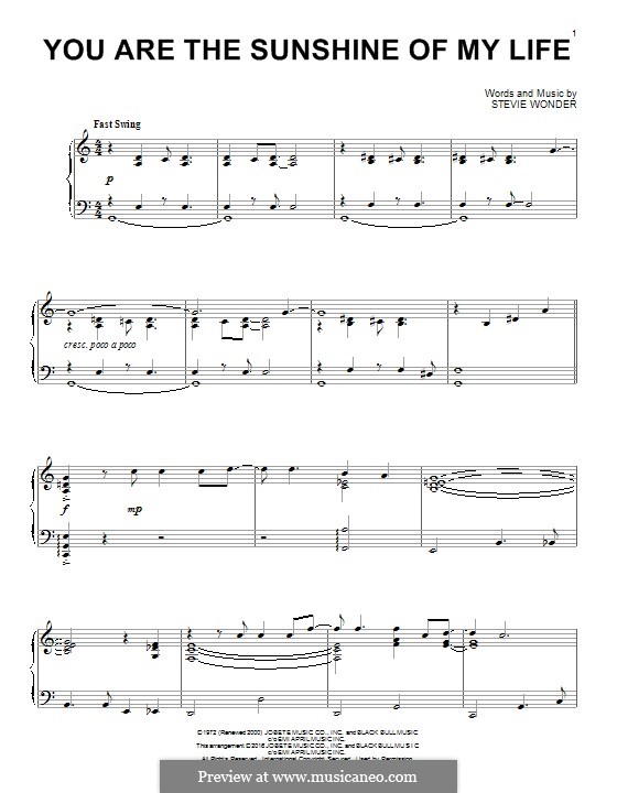 You Are The Sunshine Of My Life By S Wonder Sheet Music On Musicaneo You Are The Sunshine Of My Life By S Wonder Sheet Music On Musicaneo