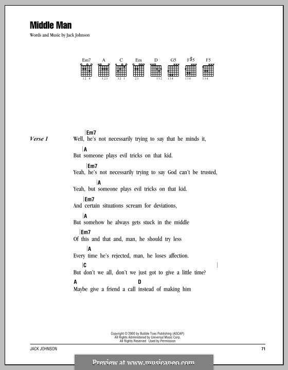 Middle Man: Lyrics and chords by Jack Johnson