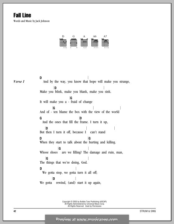 Fall Line: Lyrics and chords by Jack Johnson