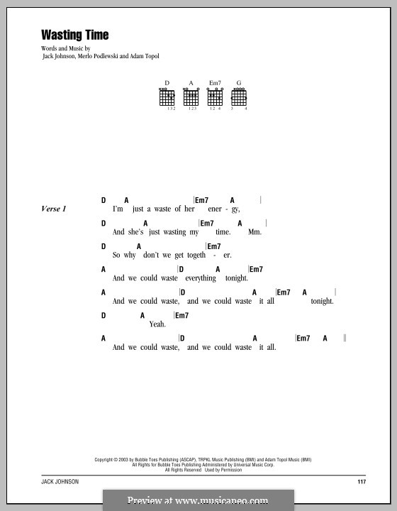 Wasting Time: Lyrics and chords by Adam Topol, Merlo Podlewski