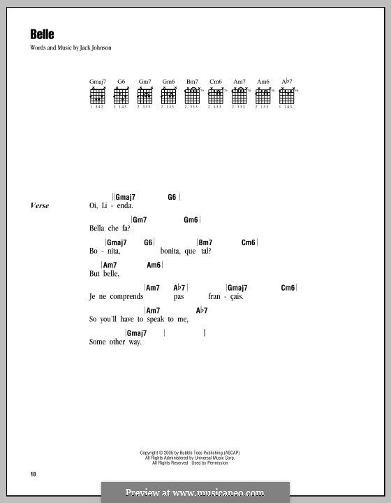 Belle: Lyrics and chords by Jack Johnson