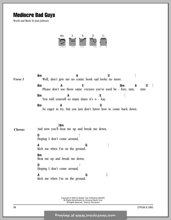 Mediocre Bad Guys: Lyrics and chords by Jack Johnson