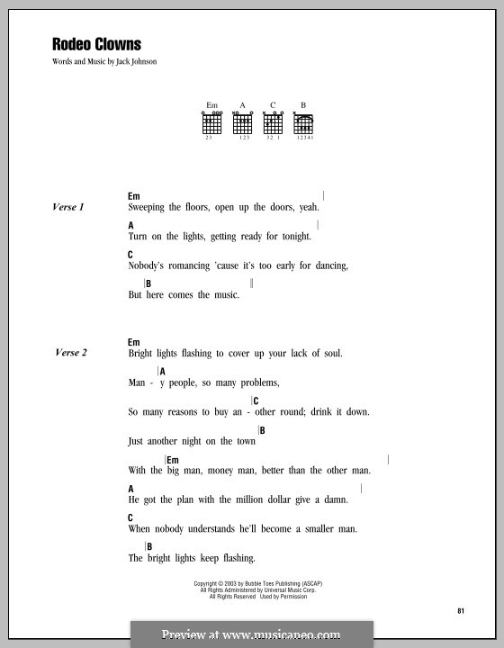 Rodeo Clowns: Lyrics and chords by Jack Johnson