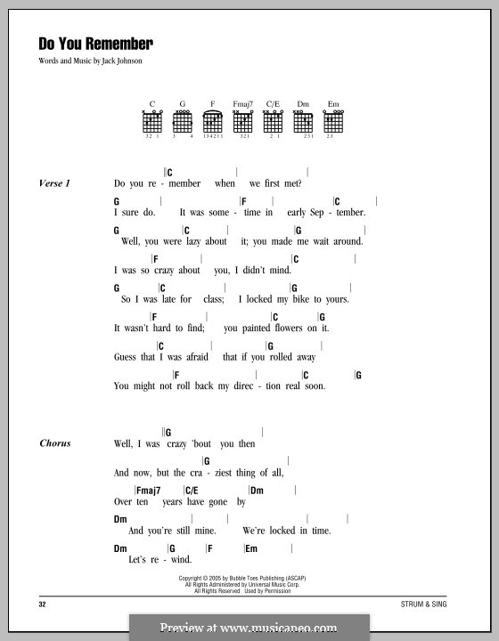 Do You Remember: Lyrics and chords by Jack Johnson