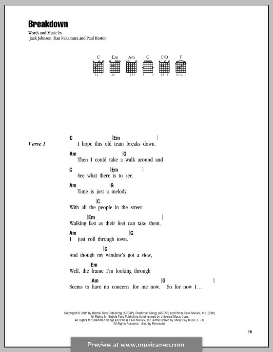 Breakdown (Jack Johnson): Lyrics and chords by Daniel Nakamura, Paul Huston