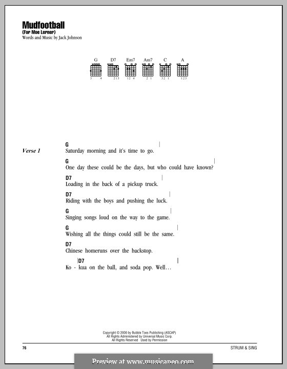 Mudfootball (For Moe Lerner): Lyrics and chords by Jack Johnson