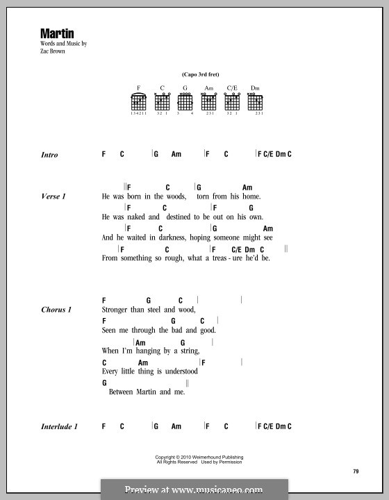 Martin (Zac Brown Band): Lyrics and chords by Zac Brown