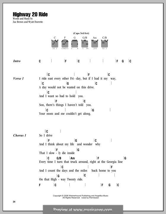 Highway 20 Ride (Zac Brown Band): Lyrics and chords by Wyatt Durrette, Zac Brown