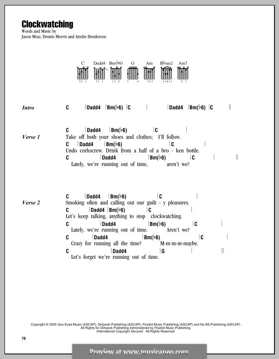 Clockwatching (Jason Mraz): Lyrics and chords by Ainslie Henderson, Dennis Morris