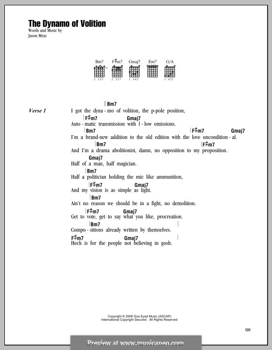 The Dynamo of Volition: Lyrics and chords by Jason Mraz