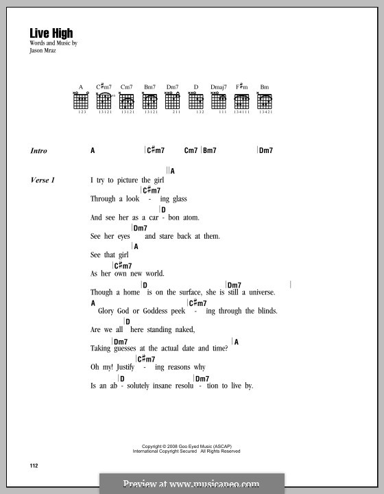 Live High: Lyrics and chords by Jason Mraz