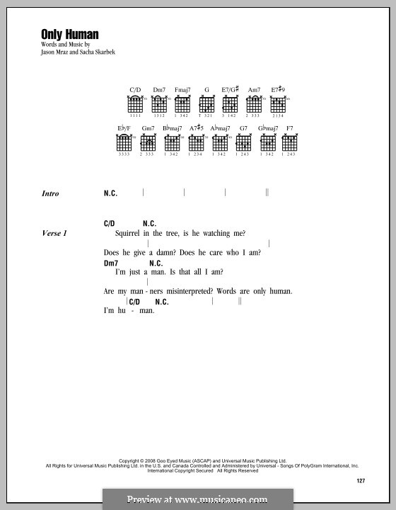 Only Human: Lyrics and chords by Sacha Skarbek