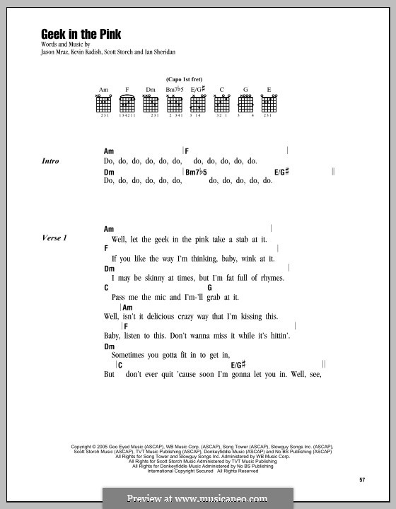 Geek in the Pink: Lyrics and chords by Ian Sheridan, Kevin Kadish, Scott Storch