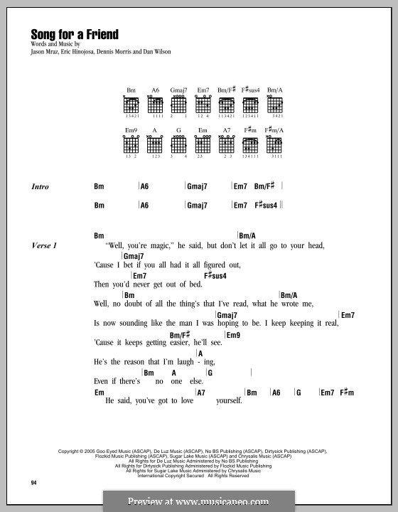 Song for a Friend: Lyrics and chords by Daniel Wilson, Dennis Morris, Eric Hinojosa