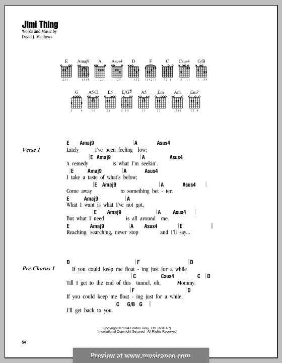 Jimi Thing (Dave Matthews Band): Lyrics and chords by David J. Matthews