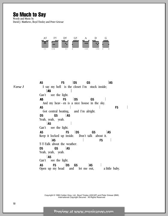 So Much to Say (Dave Matthews Band): Lyrics and chords by Boyd Tinsley, David J. Matthews, Peter Griesar