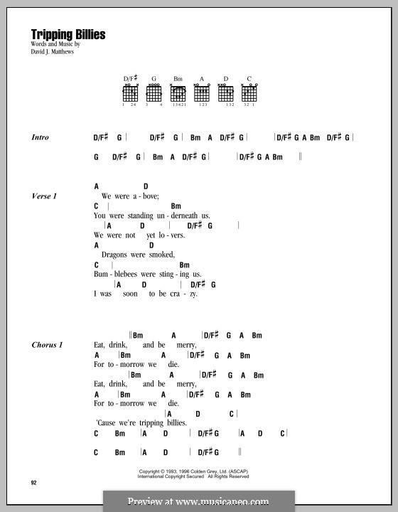 Tripping Billies (Dave Matthews Band): Lyrics and chords by David J. Matthews