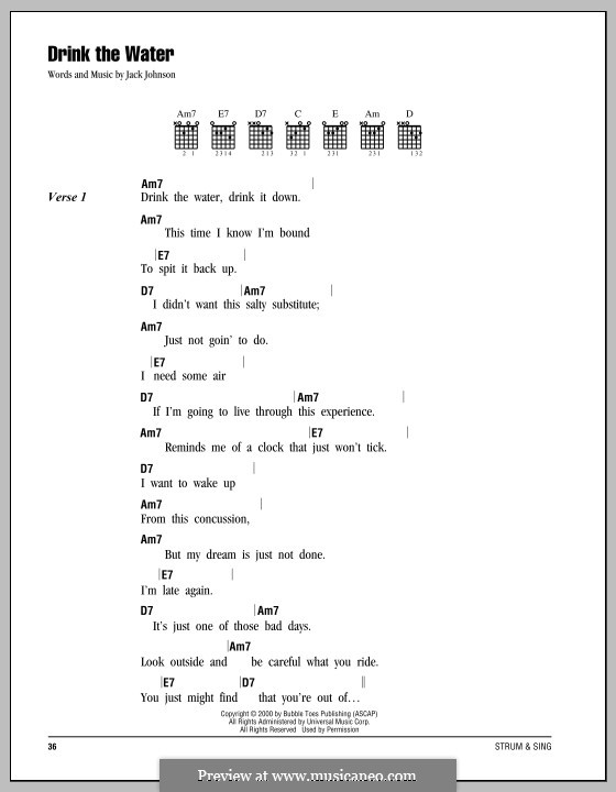 Drink the Water: Lyrics and chords by Jack Johnson